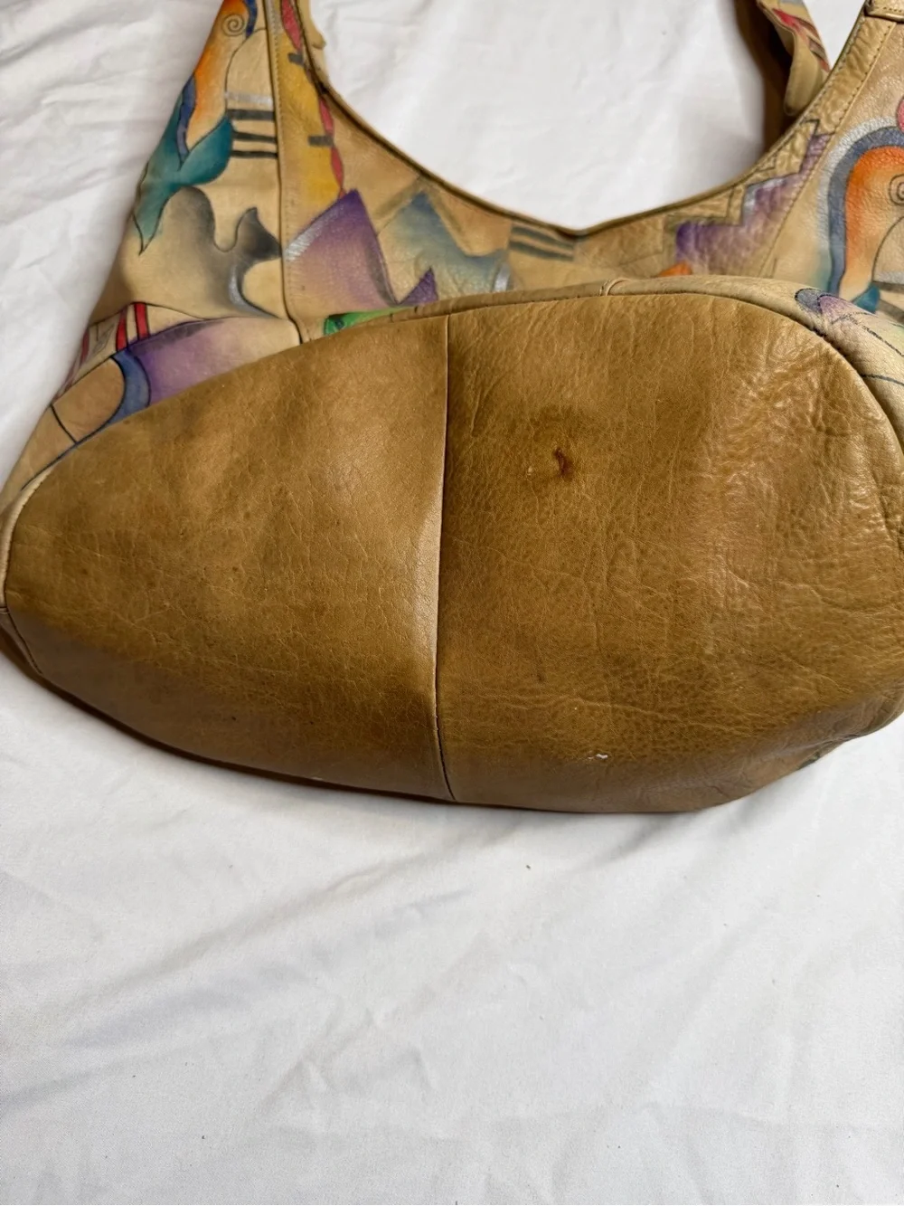 Hand Painted Genuine Leather Hobo Shoulder Bag Abstract Art Boho Slouch Purse